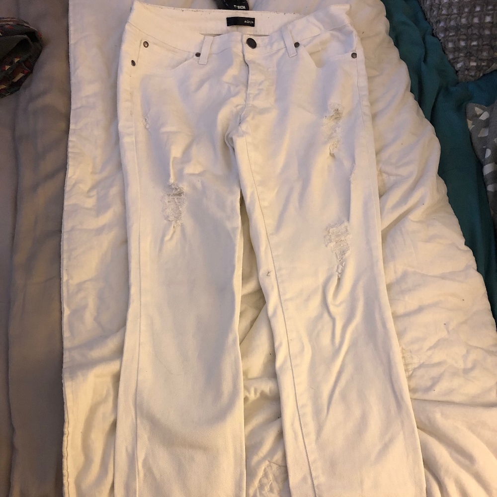 Aqua white distressed jeans